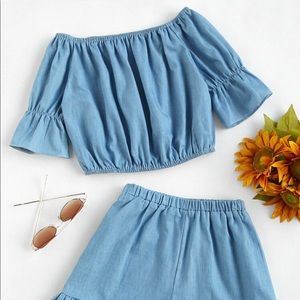 🎉HP SHEIN | Blue Chambray Crop Top - S